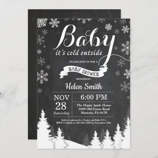 Baby its Cold Outdoor Winter Forest Baby Shower Einladung (Vorne/Hinten)