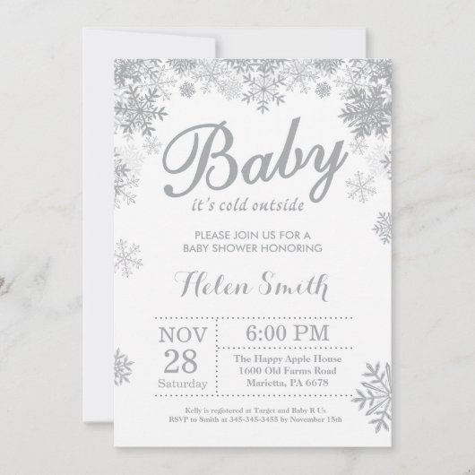 Baby its Cold Outdoor Winter Gray Baby Shower Einladung (Vorderseite)