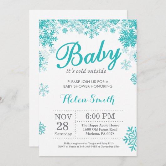 Baby its Cold Outdoor Winter Lila Baby Shower Einladung (Vorne/Hinten)