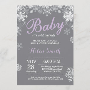 Baby its Cold Outdoor Winter Lila Baby Shower Einladung