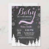 Baby its Cold Outdoor Winter Lila Baby Shower Einladung (Vorderseite)