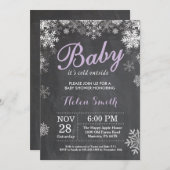 Baby its Cold Outdoor Winter Lila Baby Shower Einladung (Vorne/Hinten)