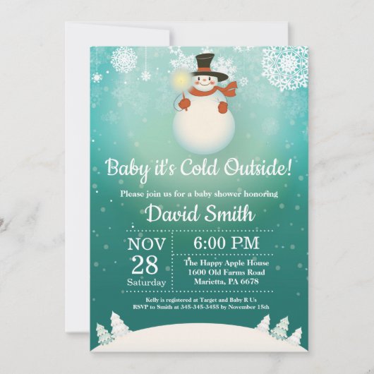 Baby its Cold Outdoor Winter Snowman Baby Shower Einladung (Vorderseite)
