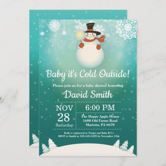 Baby its Cold Outdoor Winter Snowman Baby Shower Einladung (Vorne/Hinten)