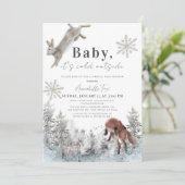 Baby It's Cold Outside Animals Virtual Baby Dusche Einladung (Stehend Vorderseite)