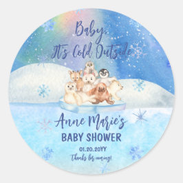 Baby It's Cold Outside Arctic Animals Baby Shower Runder Aufkleber