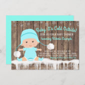 Baby its Cold Outside Baby Dusche Aquamarin Blue Einladung (Vorne/Hinten)
