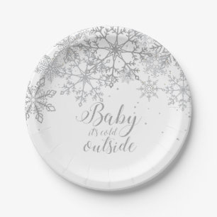 Baby it's Cold Outside Baby Showe Silber Pappteller