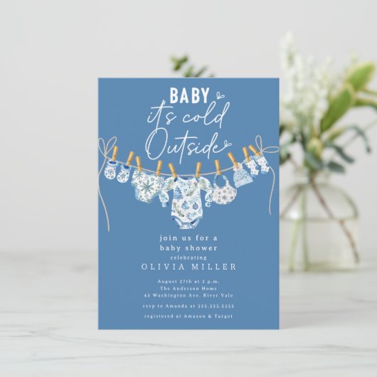 Baby It's Cold Outside Baby Shower Einladung (Stehend Vorderseite)