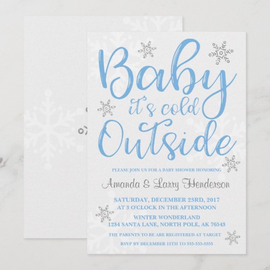 Baby It's Cold Outside Baby Shower Invite - Blue Einladung (Vorne/Hinten)