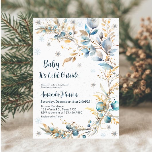 Baby It's Cold Outside Baby Shower Navy Gold Einladung
