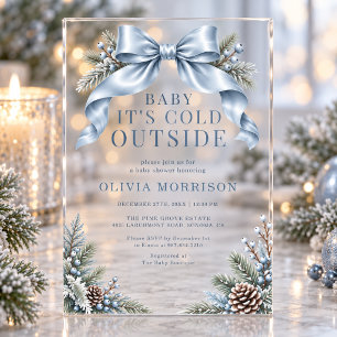 Baby It's Cold Outside Blaue Schleife Baby Shower Acryleinladungen