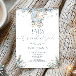 Baby It's Cold Outside Blaue Winter-Baby-Party Einladung
