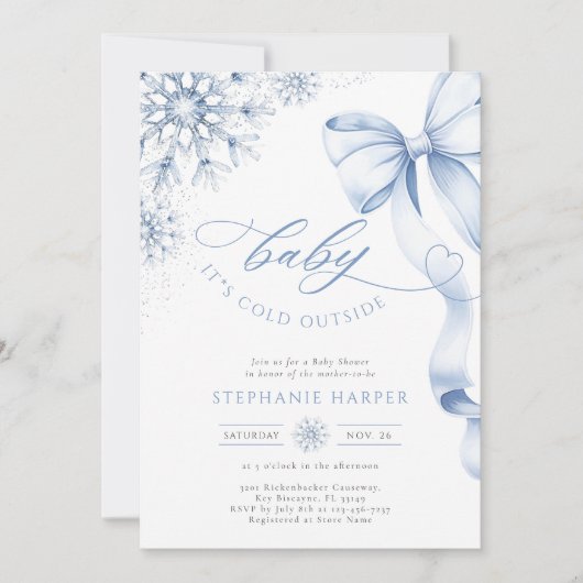 Baby It's Cold Outside Blue Baby Dusche Einladung (Vorderseite)