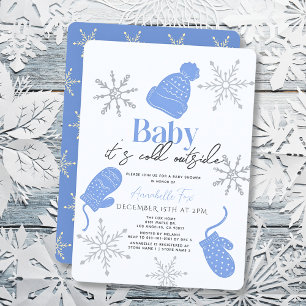 Baby It's Cold Outside Blue Beanie Boy Baby Shower Einladung