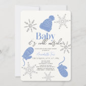Baby It's Cold Outside Blue Beanie Boy Baby Shower Einladung (Vorderseite)