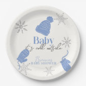 Baby It's Cold Outside Blue Beanie Boy Baby Shower Pappteller (Vorderseite)