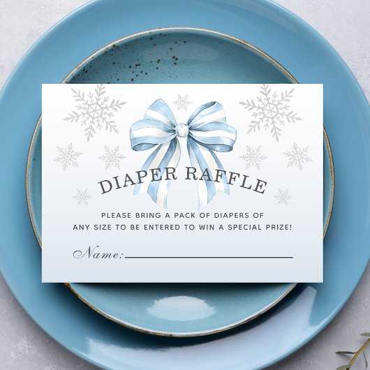 Baby It's Cold Outside Blue Bow Diaper Raffle Begleitkarte