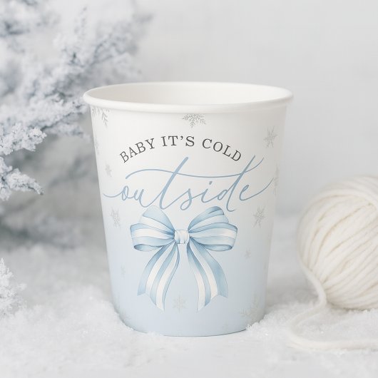 Baby It's Cold Outside Blue Bow Winter Baby Dusche Pappbecher