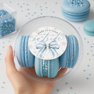 Baby It's Cold Outside Blue Bow Winter Baby Runder Aufkleber