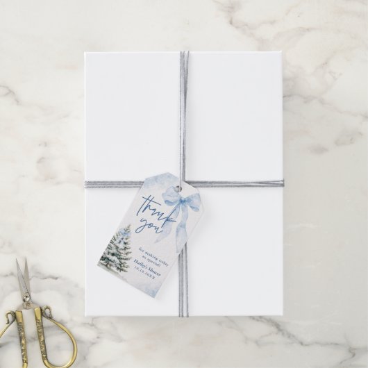 Baby Its Cold Outside Blue Bow Winter Baby Shower Geschenkanhänger (Mit Garn)