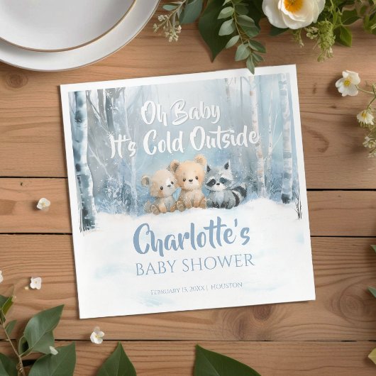 Baby it's cold outside Blue Forest Baby Shower Serviette