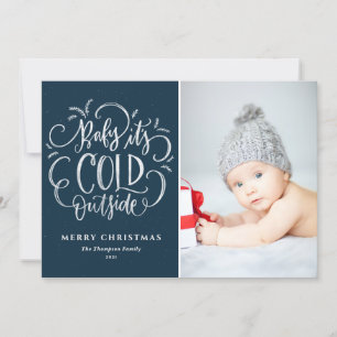 Baby It's Cold Outside Blue Frohe Weihnachts-Foto Feiertagskarte