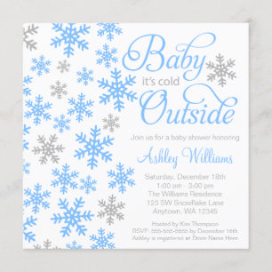Baby It's Cold Outside Blue Gray Baby Dusche Einladung
