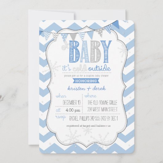 Baby It's Cold Outside Blue Paares Dusche Invite Einladung (Vorderseite)