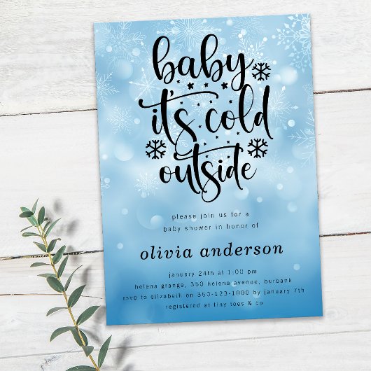 Baby It's Cold Outside Blue Snowflake Baby Shower Einladung