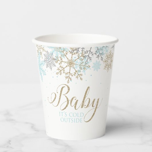 Baby It's Cold Outside Blue Snowflake Baby Shower Pappbecher (Vorderseite)