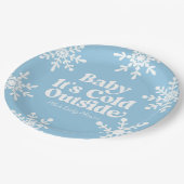 Baby It's Cold Outside Blue Snowflake Baby Shower Pappteller (Schrägansicht)