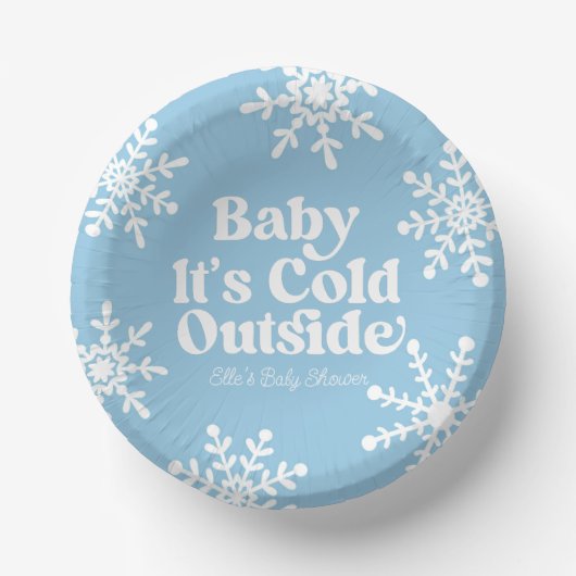 Baby It's Cold Outside Blue Snowflake Baby Shower Pappteller (Vorderseite)