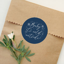 Baby It's Cold Outside Blue Snowflake Baby Shower Runder Aufkleber