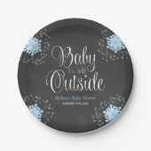 Baby It's Cold Outside Blue Snowflakes Baby Dusche Pappteller (Vorderseite)