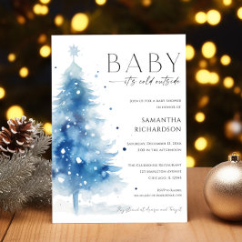 Baby it's cold outside blue white boy baby shower einladung