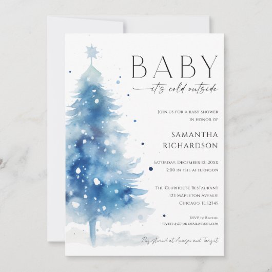 Baby it's cold outside blue white boy baby shower einladung (Vorderseite)