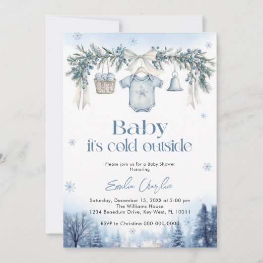 Baby it's Cold Outside Boy clothesline Baby Shower Einladung (Vorderseite)
