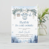 Baby it's Cold Outside Boy clothesline Baby Shower Einladung (Stehend Vorderseite)