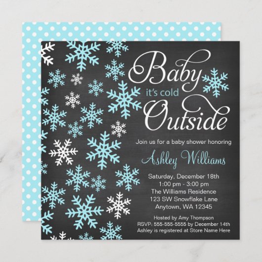Baby It's Cold Outside Chalkboard Blue Baby Dusche Einladung (Vorne/Hinten)