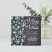 Baby It's Cold Outside Chalkboard Blue Baby Dusche Einladung (Stehend Vorderseite)