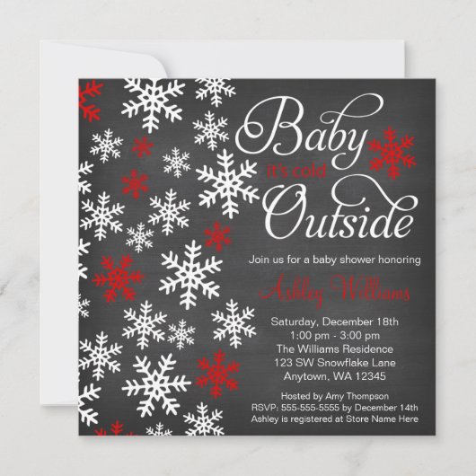 Baby It's Cold Outside Chalkboard Red Baby Dusche Einladung (Vorderseite)