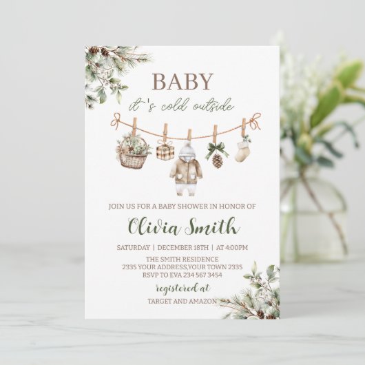 Baby Its Cold Outside Clothest Line Baby Shower Einladung (Stehend Vorderseite)