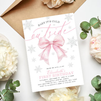 Baby Its Cold Outside Coquette Pink Bow Birthday Einladung