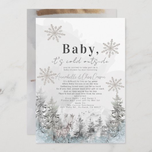 Baby It's Cold Outside Forest Baby Shower by Mail Einladung (Vorne/Hinten)