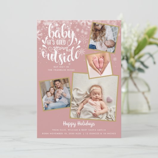Baby It's Cold Outside Foto Girl Holiday Birth Ankündigung (Stehend Vorderseite)
