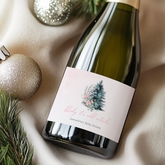 Baby its cold outside Girl Pink Baby shower Schaumweinetikett