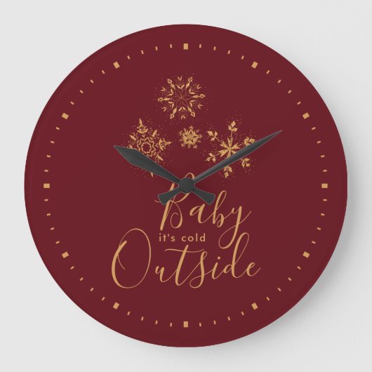 Baby it's Cold Outside Golden Snowflakes Große Wanduhr (Vorderseite)