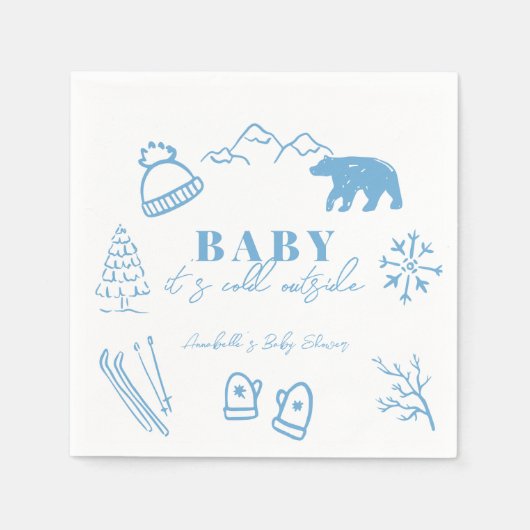 Baby It's Cold Outside Hand-drawn Blue Baby Shower Serviette (Vorderseite)