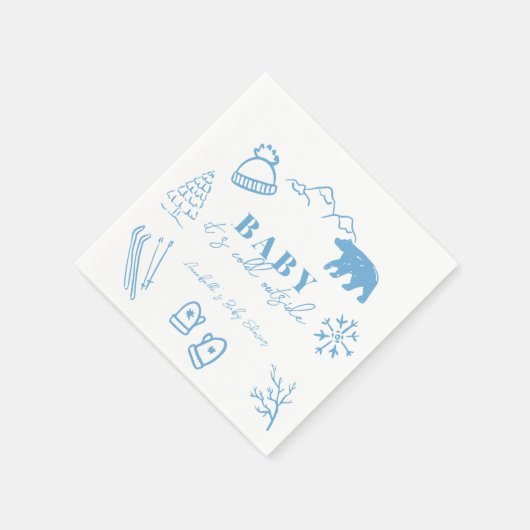 Baby It's Cold Outside Hand-drawn Blue Baby Shower Serviette (Ecke)